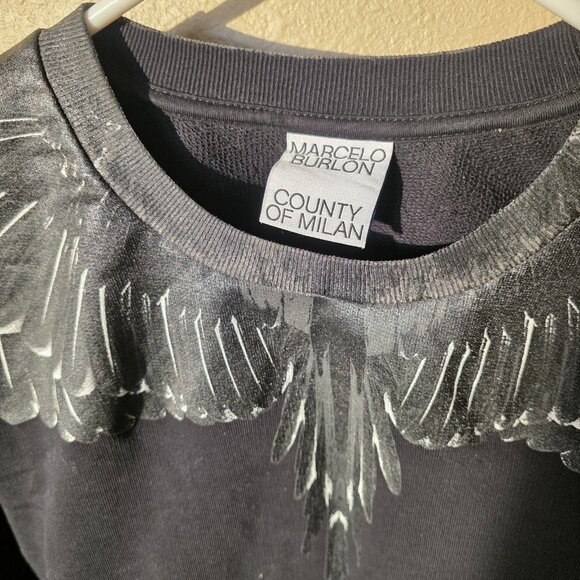 Marcelo Burlon Wings Crewneck Sweatshirt - Black & White - Small designer Street - Picture 3 of 7